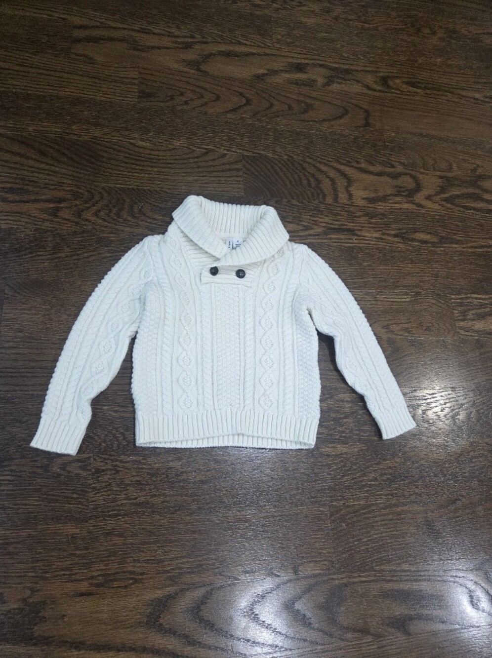 Janie and Jack Ivory Cable-Knit Shawl Collar Sweater Sz.2T(w5) - Picture 3 of 8